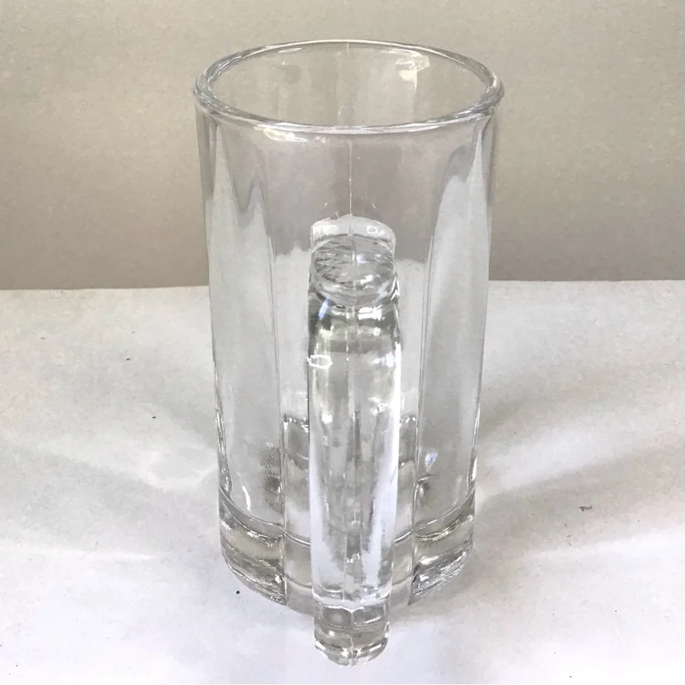 Vintage 80s Libbey Clear Glass Beer Stein Heavy 6-Panel Mug Thumb Rest Handle